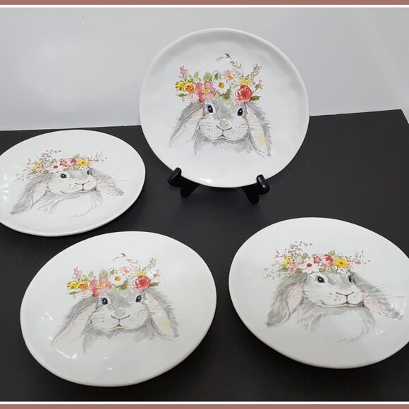 NEW RARE Certified International Set of 4 Sweet Easter Bunny Salad Plates 8.5" - Picture 2 of 3
